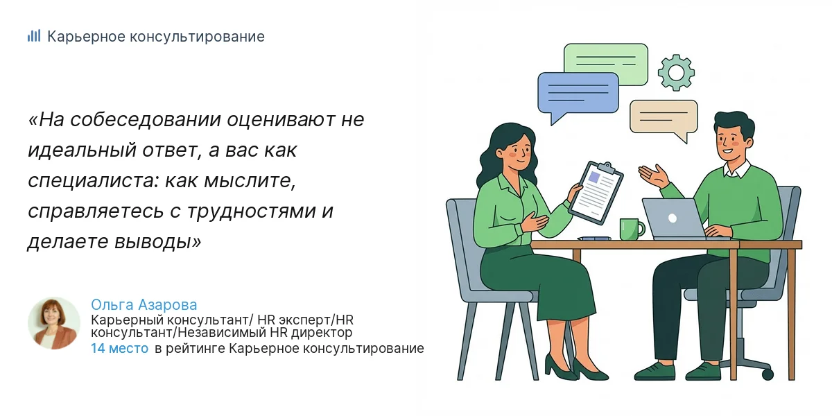 На собеседовании оценивают не идеальный ответ, а вас как специалиста: как мыслите, справляетесь с трудностями и делаете выводы