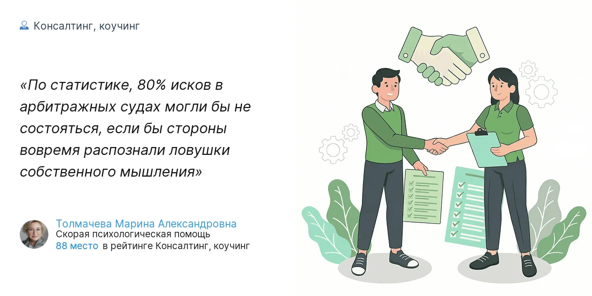 По статистике, 80% исков в арбитражных судах могли бы не состояться, если бы стороны вовремя распознали ловушки собственного мышления