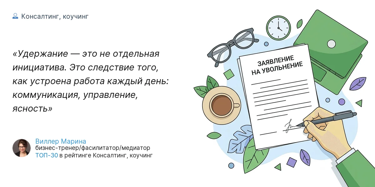Удержание — это не отдельная инициатива. Это следствие того, как устроена работа каждый день: коммуникация, управление, ясность