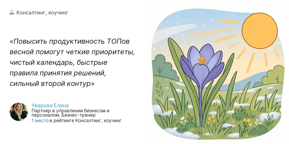 Повысить продуктивность ТОПов весной помогут четкие приоритеты, чистый календарь, быстрые правила принятия решений, сильный второй контур