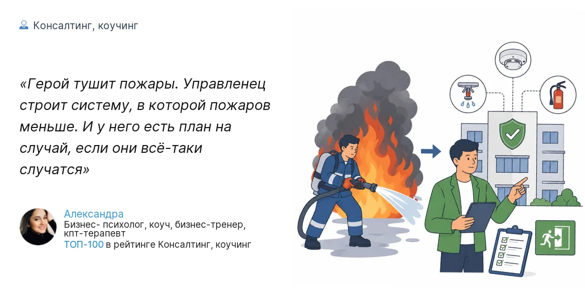 Герой тушит пожары. Управленец строит систему, в которой пожаров меньше. И у него есть план на случай, если они всё-таки случатся