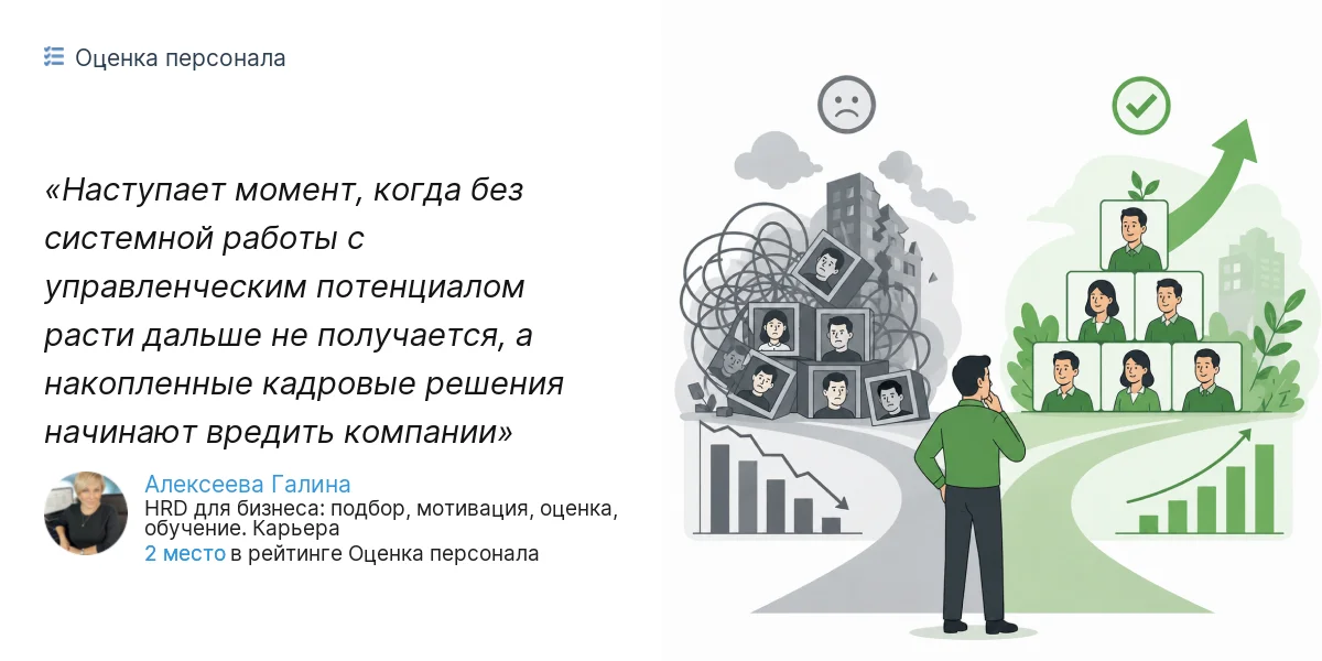 Наступает момент, когда без системной работы с управленческим потенциалом расти дальше не получается, а накопленные кадровые решения начинают вредить компании