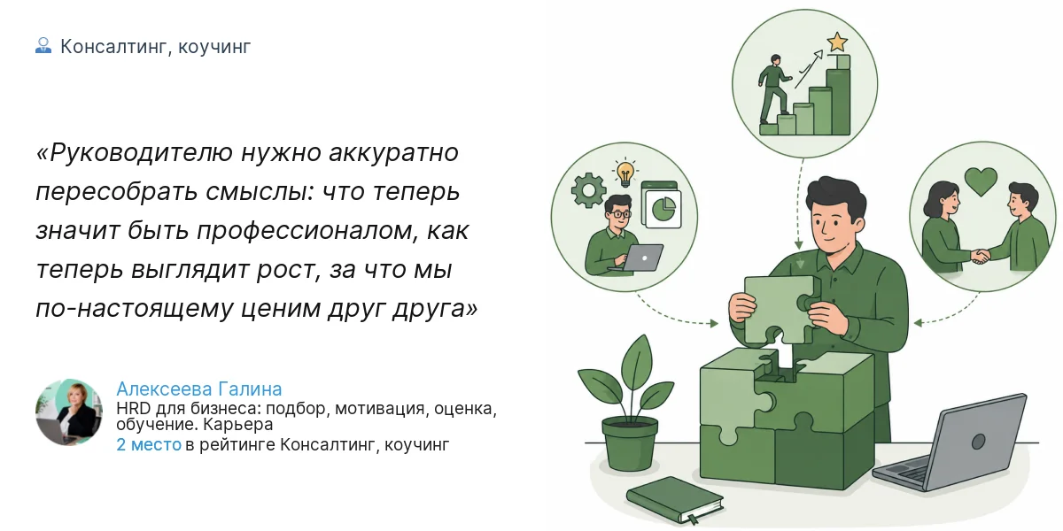 Руководителю нужно аккуратно пересобрать смыслы: что теперь значит быть профессионалом, как теперь выглядит рост, за что мы по-настоящему ценим друг друга