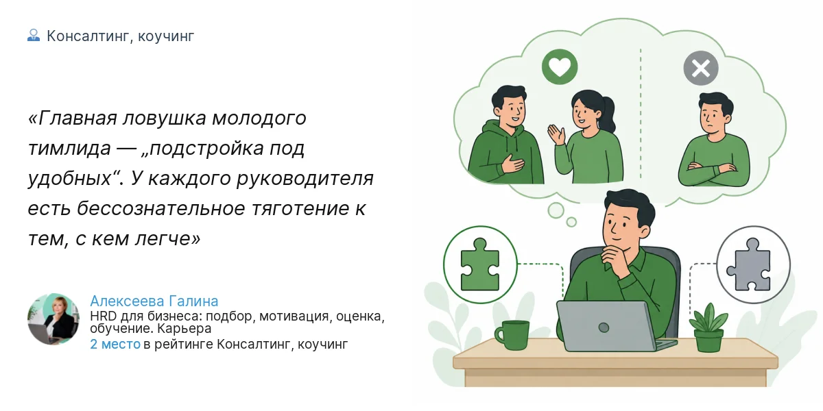 Главная ловушка молодого тимлида — „подстройка под удобных“. У каждого руководителя есть бессознательное тяготение к тем, с кем легче