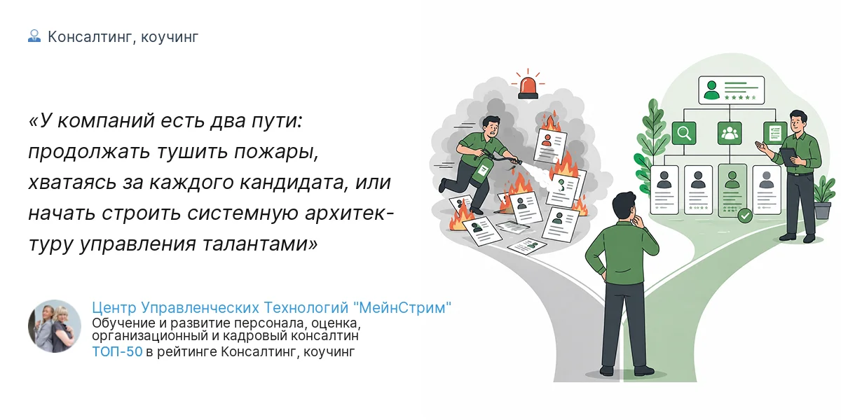 У компаний есть два пути: продолжать тушить пожары, хватаясь за каждого кандидата, или начать строить системную архитек- туру управления талантами