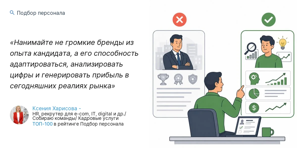 Нанимайте не громкие бренды из опыта кандидата, а его способность адаптироваться, анализировать цифры и генерировать прибыль в сегодняшних реалиях рынка