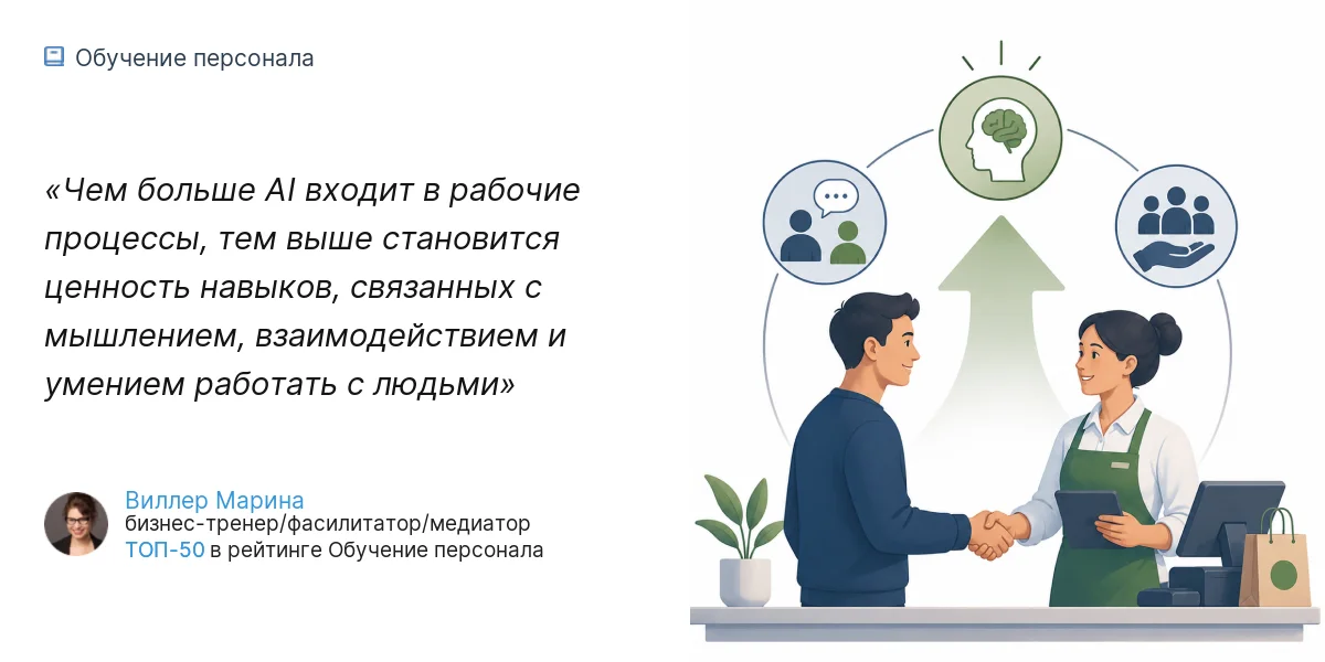 Чем больше AI входит в рабочие процессы, тем выше становится ценность навыков, связанных с мышлением, взаимодействием и умением работать с людьми