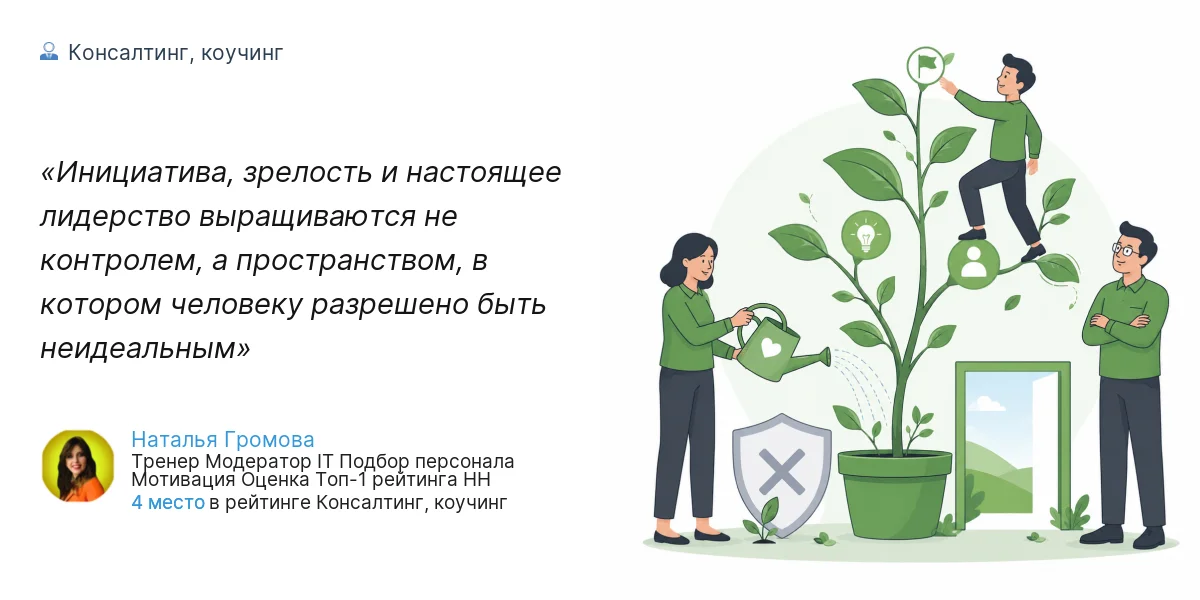 Инициатива, зрелость и настоящее лидерство выращиваются не контролем, а пространством, в котором человеку разрешено быть неидеальным