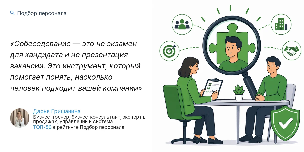 Собеседование — это не экзамен для кандидата и не презентация вакансии. Это инструмент, который помогает понять, насколько человек подходит вашей компании