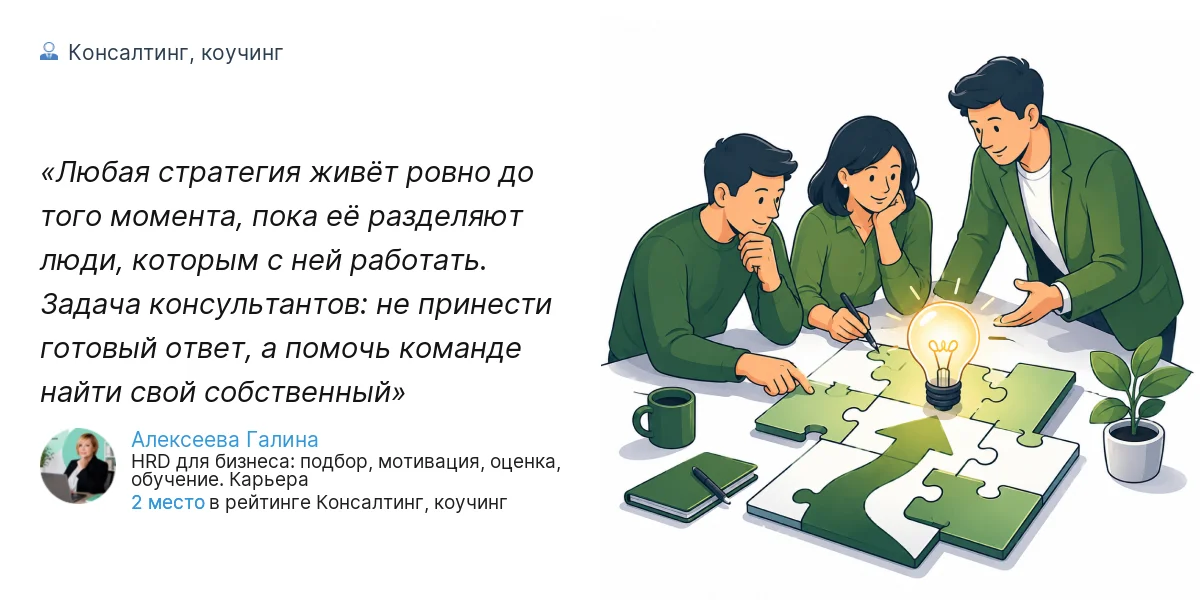 Любая стратегия живёт ровно до того момента, пока её разделяют люди, которым с ней работать. Задача консультантов: не принести готовый ответ, а помочь команде найти свой собственный