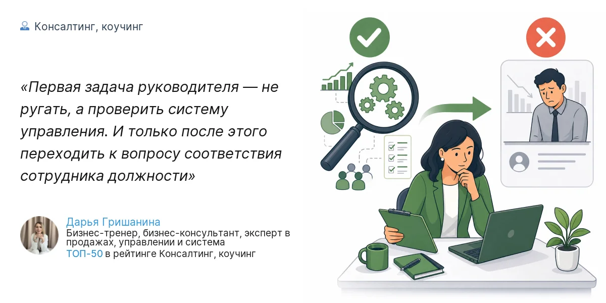 Первая задача руководителя — не ругать, а проверить систему управления. И только после этого переходить к вопросу соответствия сотрудника должности
