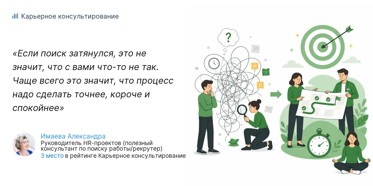Если поиск затянулся, это не значит, что с вами что-то не так. Чаще всего это значит, что процесс надо сделать точнее, короче и спокойнее