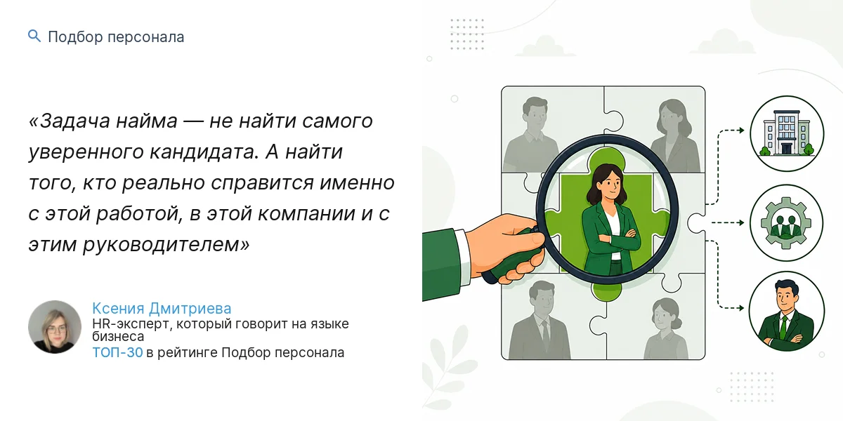 Задача найма — не найти самого уверенного кандидата. А найти того, кто реально справится именно с этой работой, в этой компании и с этим руководителем