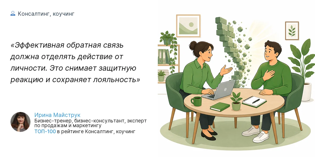 Эффективная обратная связь должна отделять действие от личности. Это снимает защитную реакцию и сохраняет лояльность