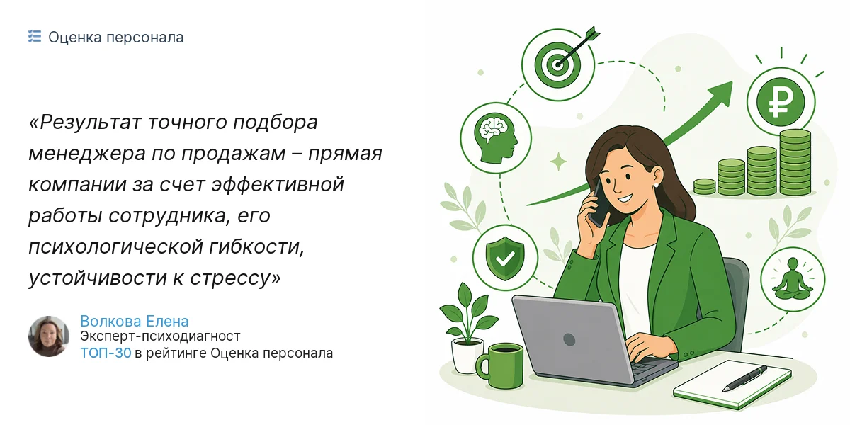 Результат точного подбора менеджера по продажам – прямая компании за счет эффективной работы сотрудника, его психологической гибкости, устойчивости к стрессу