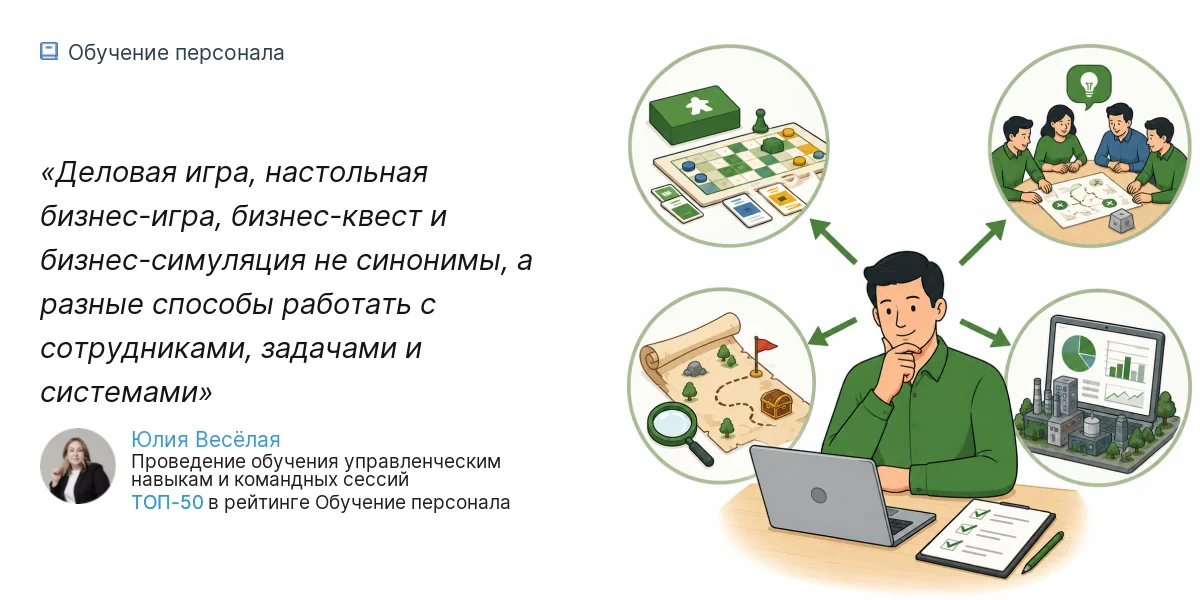 Деловая игра, настольная бизнес-игра, бизнес-квест и бизнес-симуляция не синонимы, а разные способы работать с сотрудниками, задачами и системами