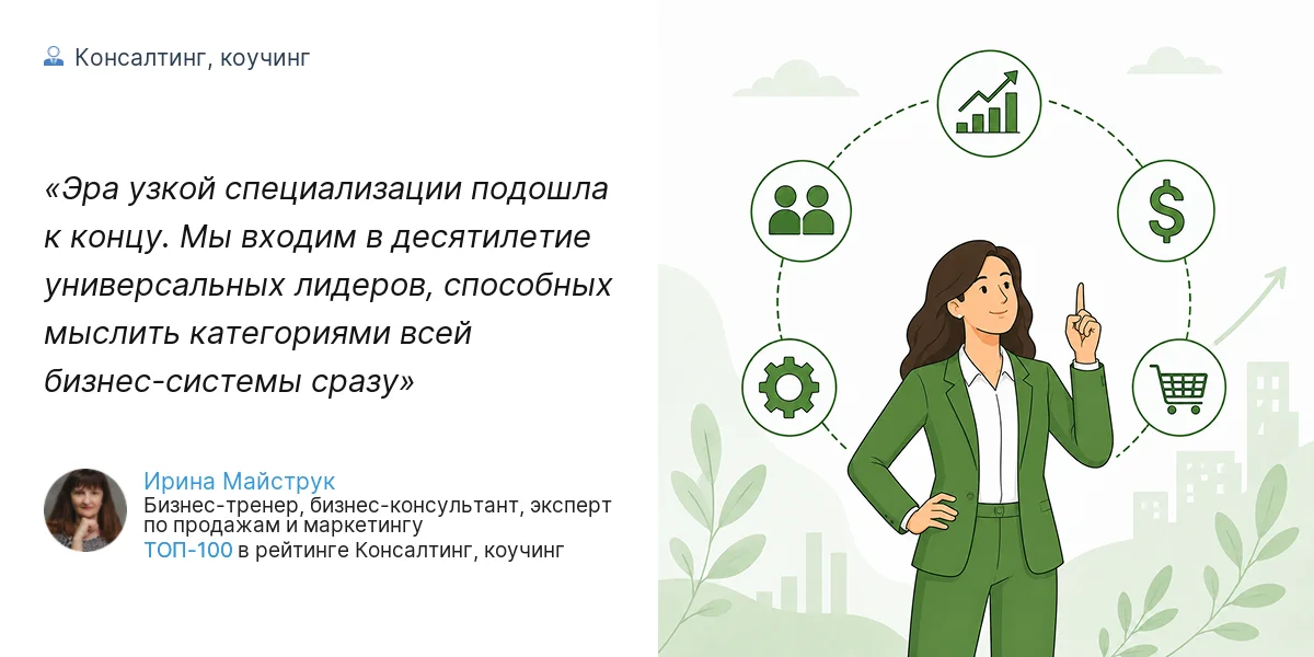 Эра узкой специализации подошла к концу. Мы входим в десятилетие универсальных лидеров, способных мыслить категориями всей бизнес-системы сразу