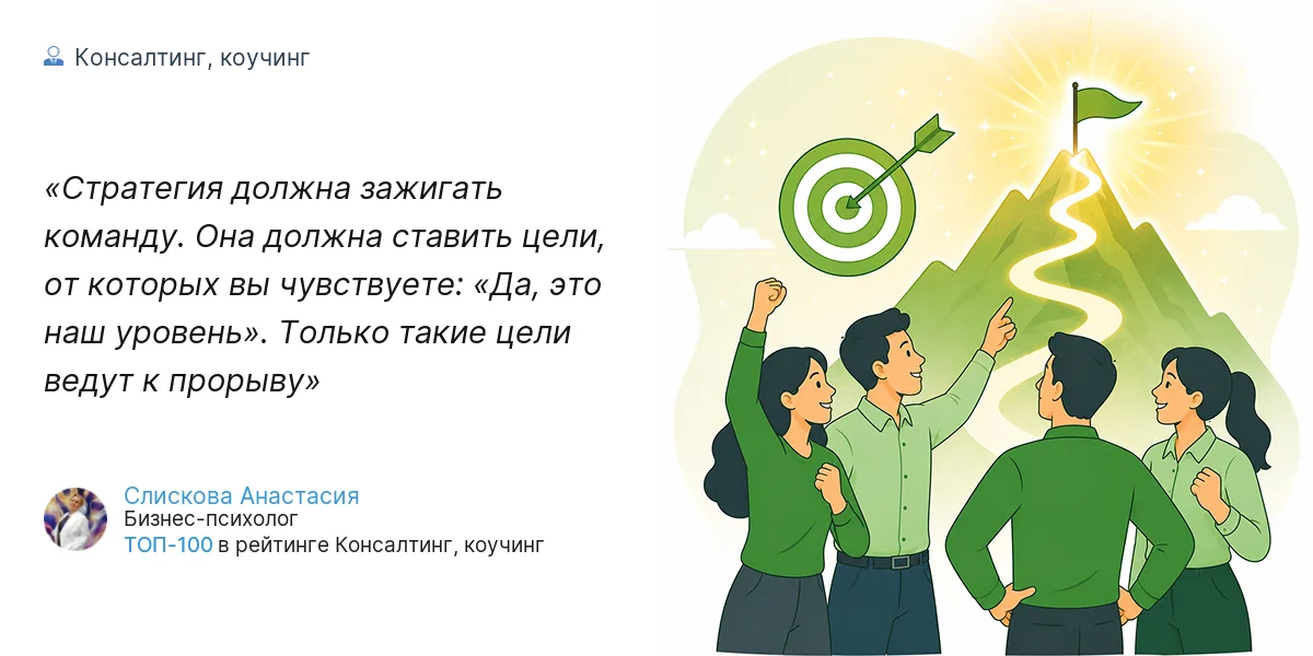 Стратегия должна зажигать команду. Она должна ставить цели, от которых вы чувствуете: «Да, это наш уровень». Только такие цели ведут к прорыву