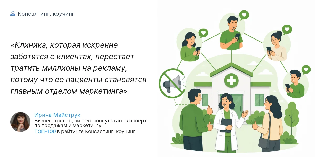 Клиника, которая искренне заботится о клиентах, перестает тратить миллионы на рекламу, потому что её пациенты становятся главным отделом маркетинга