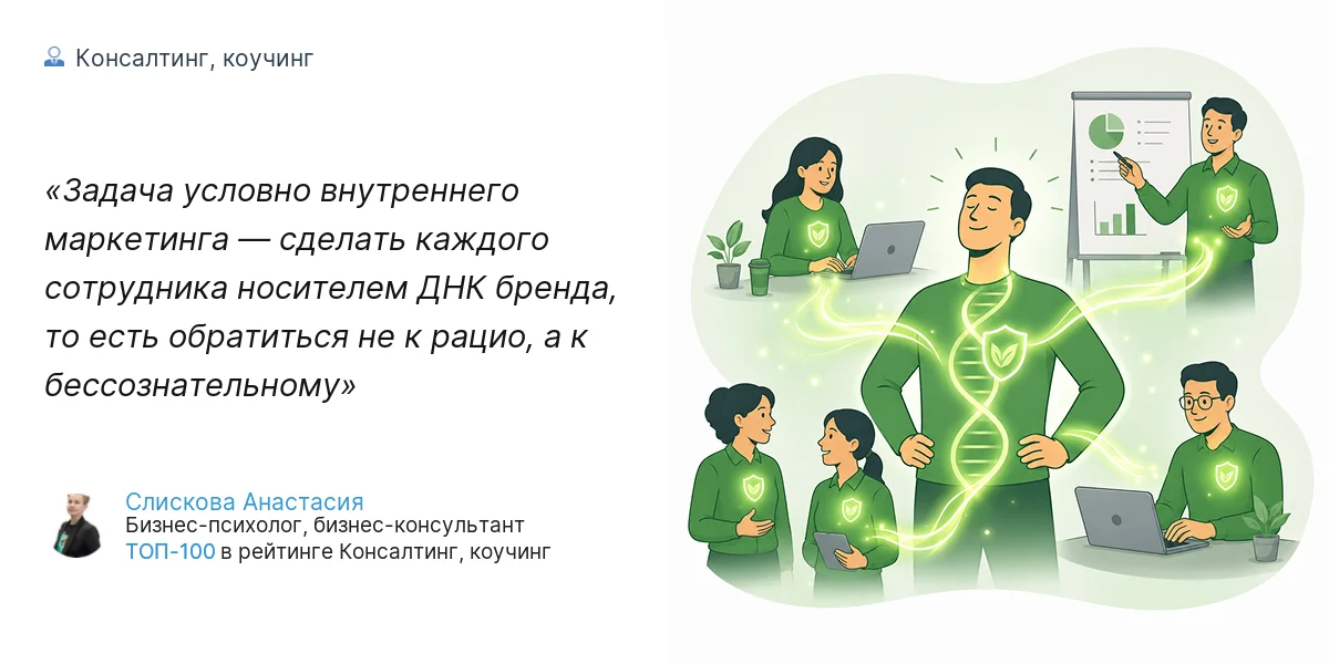 Задача условно внутреннего маркетинга — сделать каждого сотрудника носителем ДНК бренда, то есть обратиться не к рацио, а к бессознательному