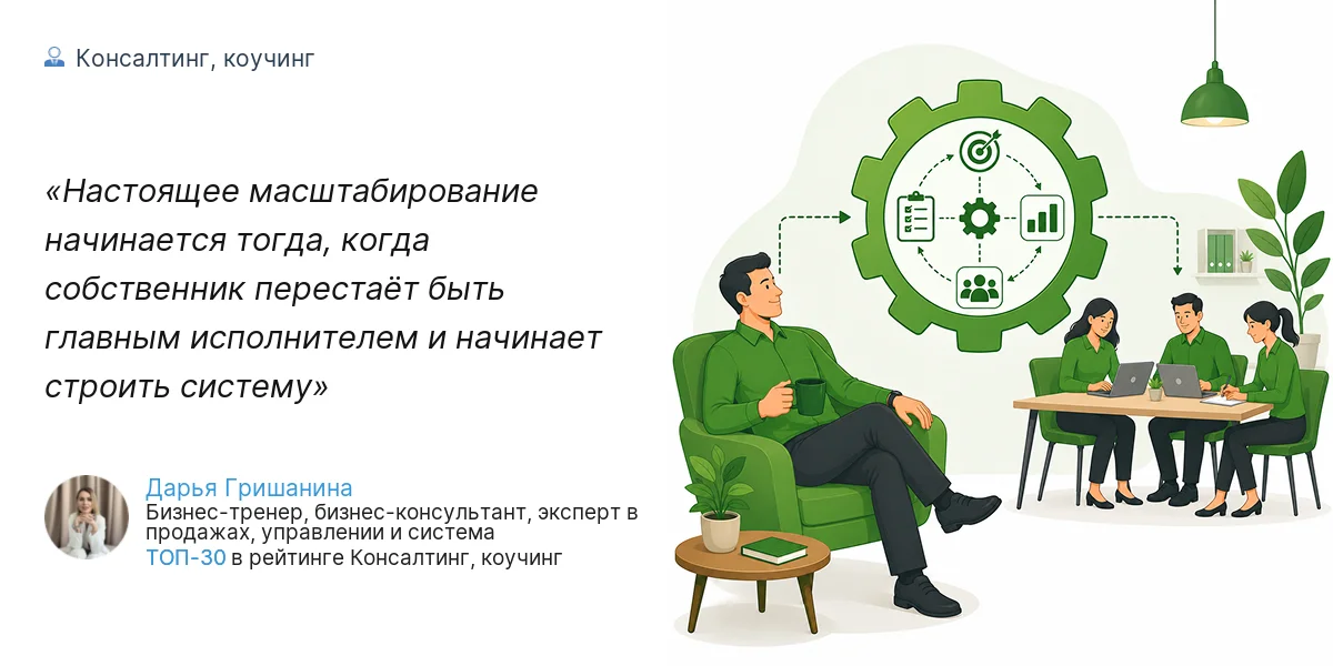 Настоящее масштабирование начинается тогда, когда собственник перестаёт быть главным исполнителем и начинает строить систему
