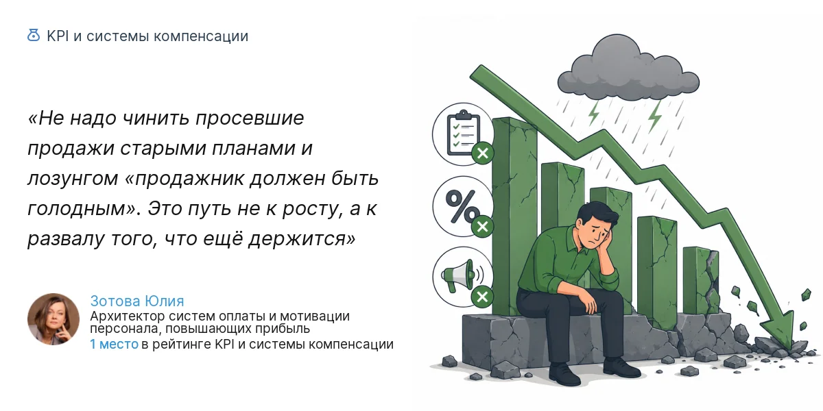 Не надо чинить просевшие продажи старыми планами и лозунгом «продажник должен быть голодным». Это путь не к росту, а к развалу того, что ещё держится