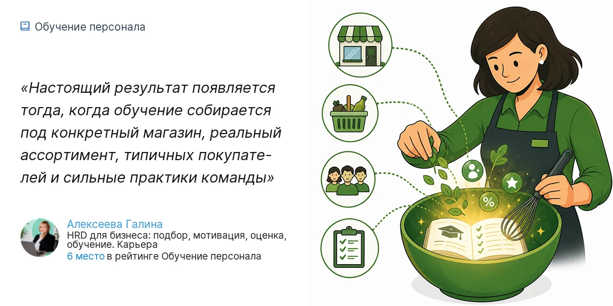 Настоящий результат появляется тогда, когда обучение собирается под конкретный магазин, реальный ассортимент, типичных покупате- лей и сильные практики команды