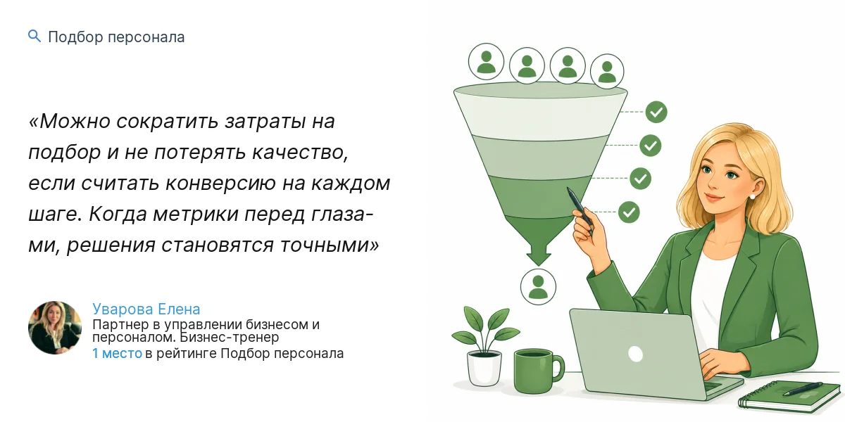 Можно сократить затраты на подбор и не потерять качество, если считать конверсию на каждом шаге. Когда метрики перед глаза- ми, решения становятся точными