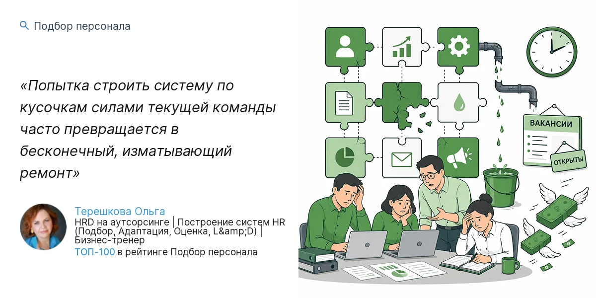 Попытка строить систему по кусочкам силами текущей команды часто превращается в бесконечный, изматывающий ремонт