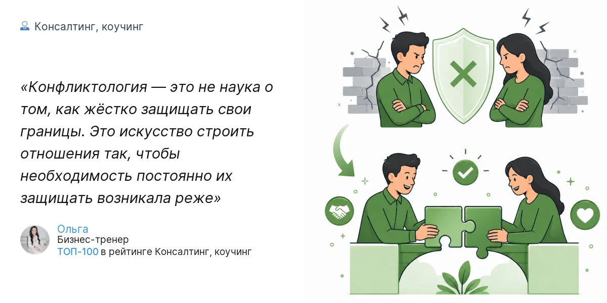 Конфликтология — это не наука о том, как жёстко защищать свои границы. Это искусство строить отношения так, чтобы необходимость постоянно их защищать возникала реже