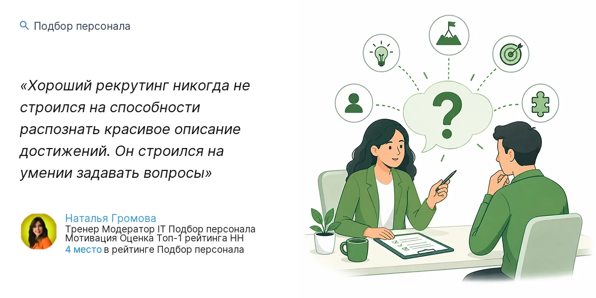 Хороший рекрутинг никогда не строился на способности распознать красивое описание достижений. Он строился на умении задавать вопросы