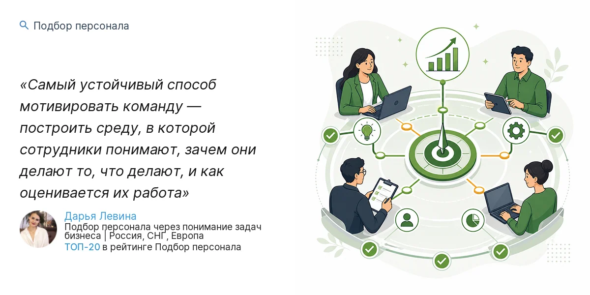 Самый устойчивый способ мотивировать команду — построить среду, в которой сотрудники понимают, зачем они делают то, что делают, и как оценивается их работа