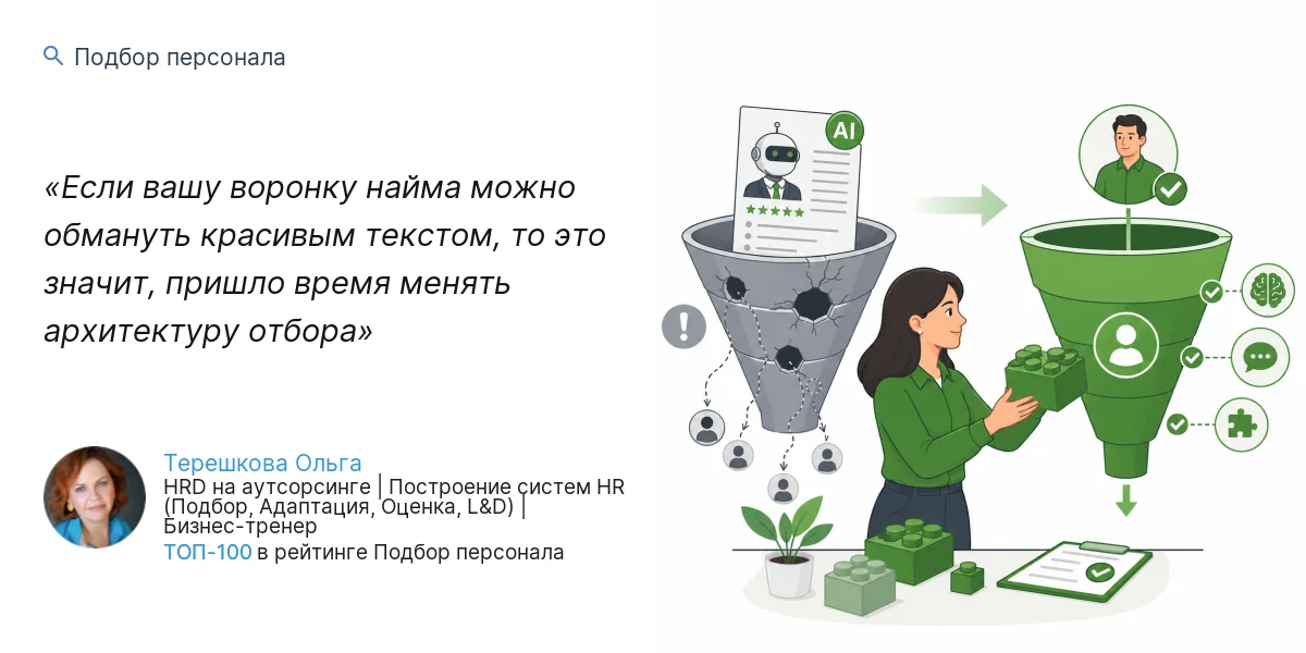 Если вашу воронку найма можно обмануть красивым текстом, то это значит, пришло время менять архитектуру отбора