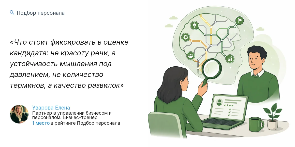 Что стоит фиксировать в оценке кандидата: не красоту речи, а устойчивость мышления под давлением, не количество терминов, а качество развилок