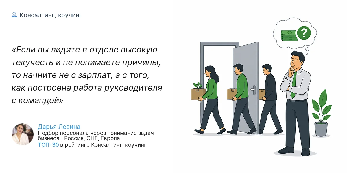 Если вы видите в отделе высокую текучесть и не понимаете причины, то начните не с зарплат, а с того, как построена работа руководителя с командой
