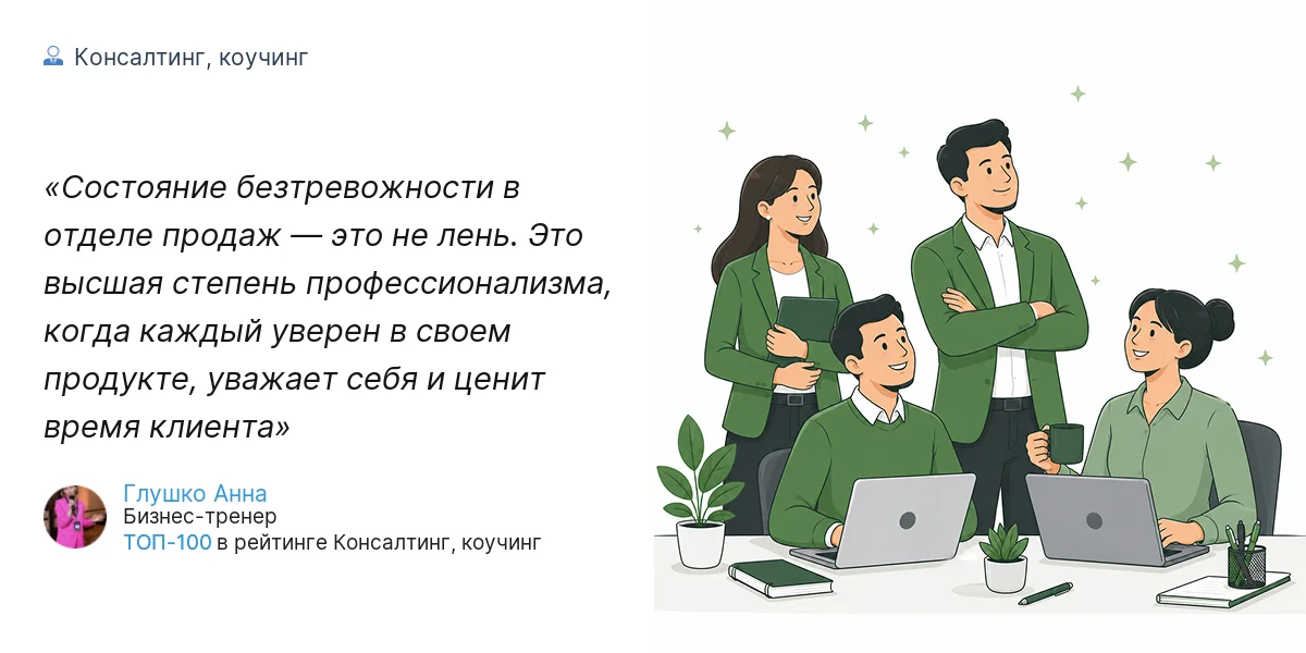 Состояние безтревожности в отделе продаж — это не лень. Это высшая степень профессионализма, когда каждый уверен в своем продукте, уважает себя и ценит время клиента