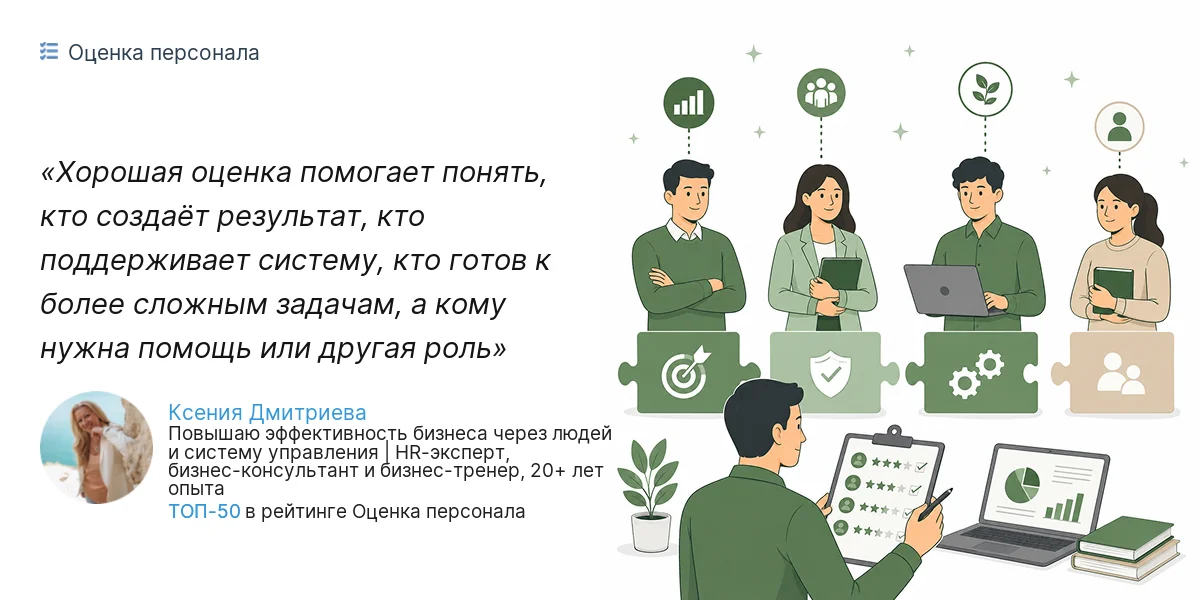 Хорошая оценка помогает понять, кто создаёт результат, кто поддерживает систему, кто готов к более сложным задачам, а кому нужна помощь или другая роль