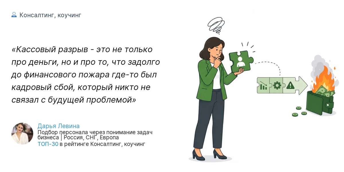 Кассовый разрыв - это не только про деньги, но и про то, что задолго до финансового пожара где-то был кадровый сбой, который никто не связал с будущей проблемой