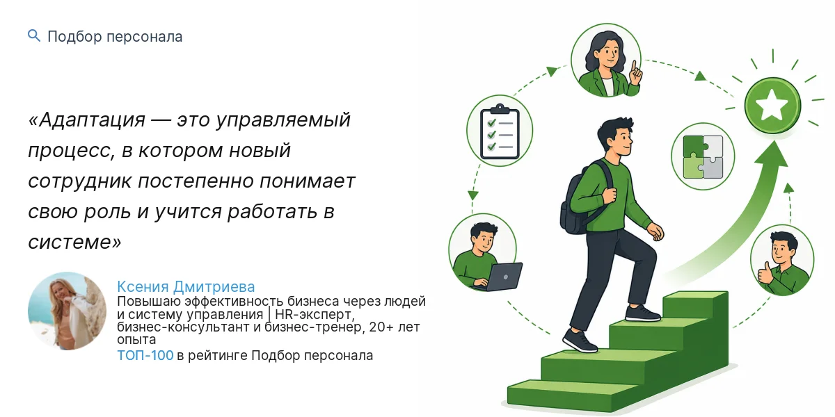 Адаптация — это управляемый процесс, в котором новый сотрудник постепенно понимает свою роль и учится работать в системе