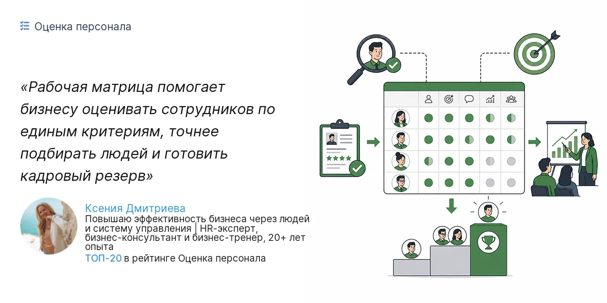 Рабочая матрица помогает бизнесу оценивать сотрудников по единым критериям, точнее подбирать людей и готовить кадровый резерв