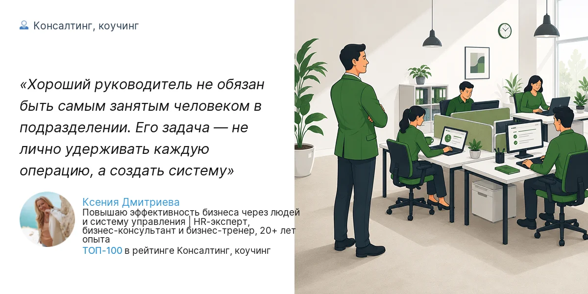 Хороший руководитель не обязан быть самым занятым человеком в подразделении. Его задача — не лично удерживать каждую операцию, а создать систему