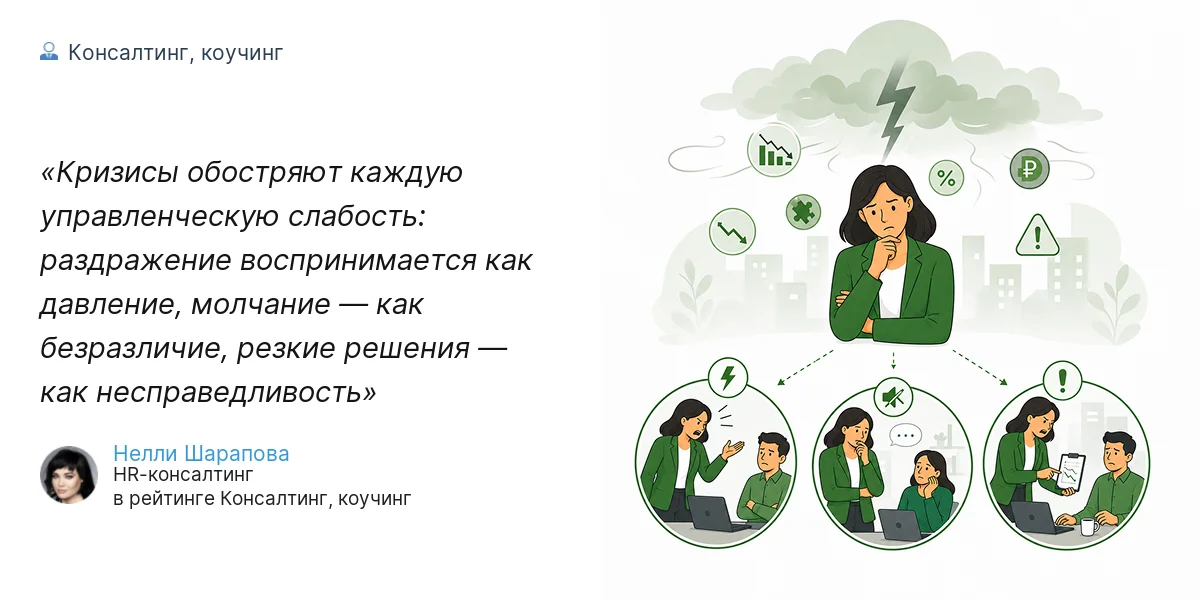 Кризисы обостряют каждую управленческую слабость: раздражение воспринимается как давление, молчание — как безразличие, резкие решения — как несправедливость