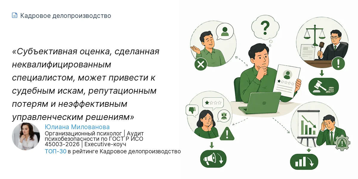 Субъективная оценка, сделанная неквалифицированным специалистом, может привести к судебным искам, репутационным потерям и неэффективным управленческим решениям