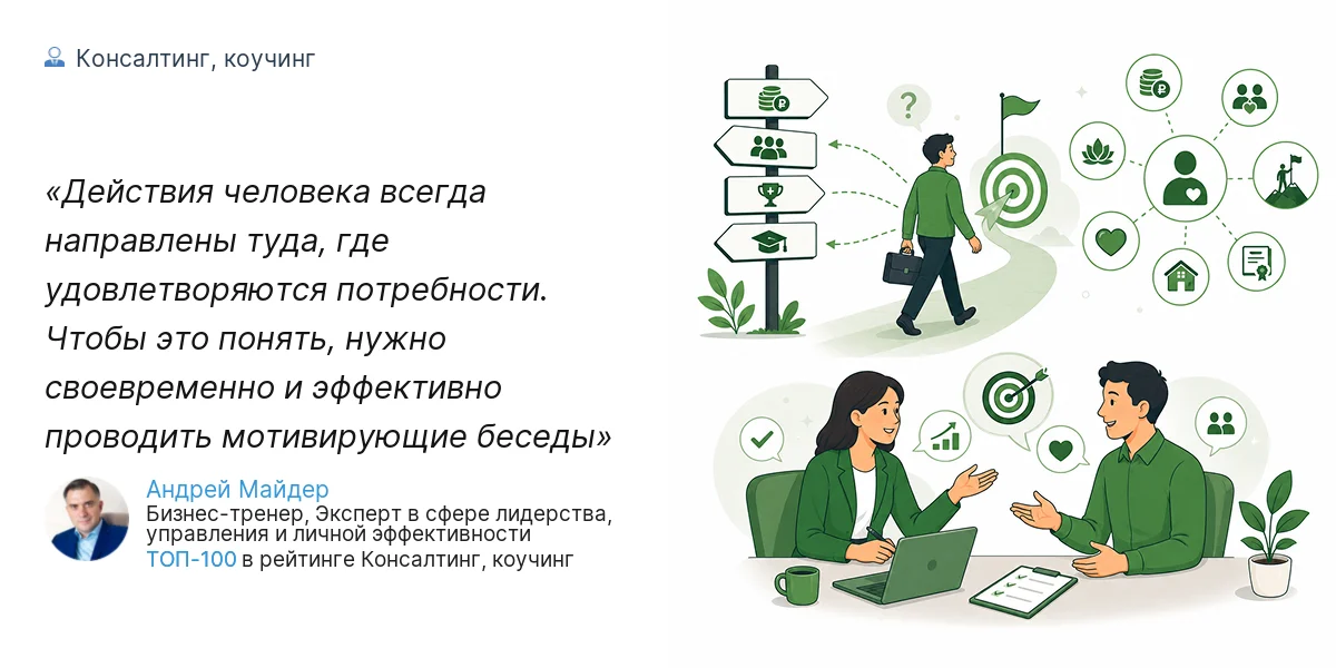 Действия человека всегда направлены туда, где удовлетворяются потребности. Чтобы это понять, нужно своевременно и эффективно проводить мотивирующие беседы