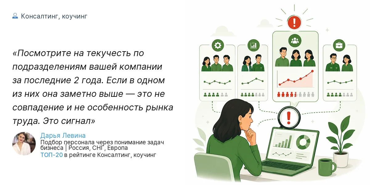 Посмотрите на текучесть по подразделениям вашей компании за последние 2 года. Если в одном из них она заметно выше — это не совпадение и не особенность рынка труда. Это сигнал