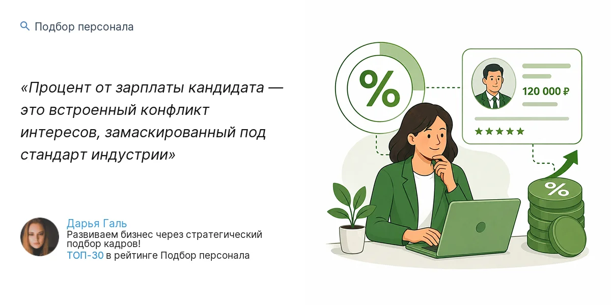 Процент от зарплаты кандидата — это встроенный конфликт интересов, замаскированный под стандарт индустрии