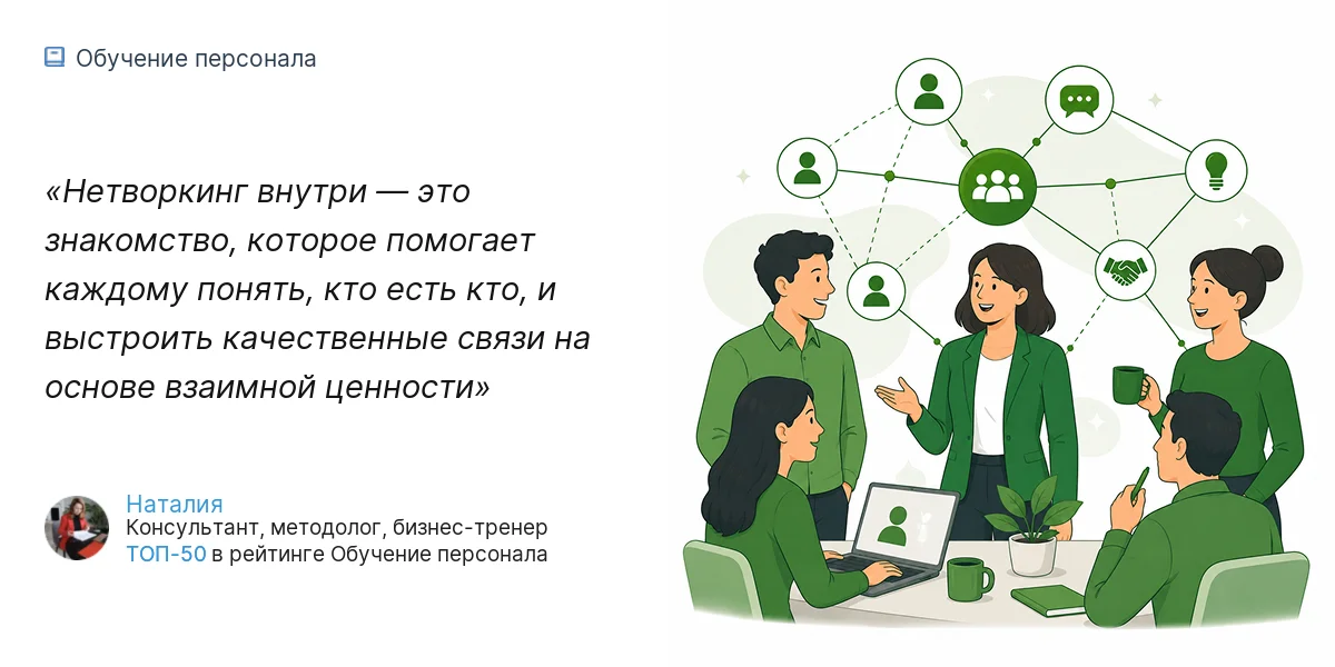 Нетворкинг внутри — это знакомство, которое помогает каждому понять, кто есть кто, и выстроить качественные связи на основе взаимной ценности