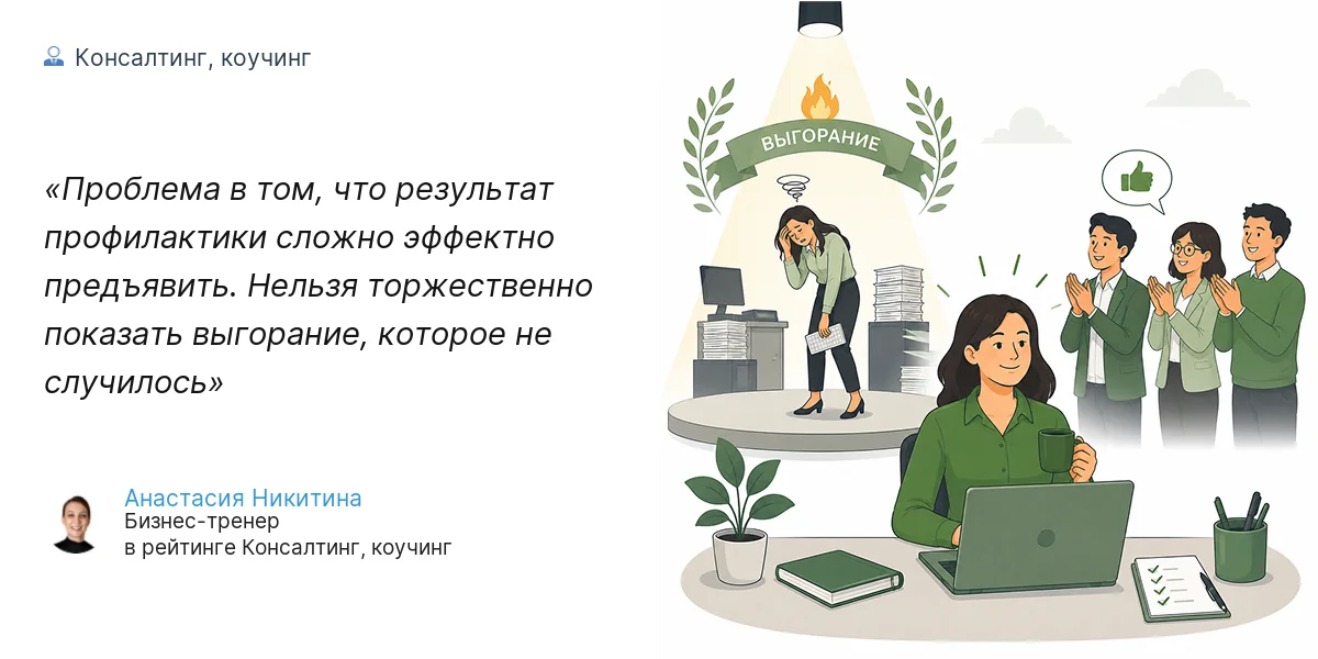 Проблема в том, что результат профилактики сложно эффектно предъявить.  Нельзя торжественно показать выгорание, которое не случилось