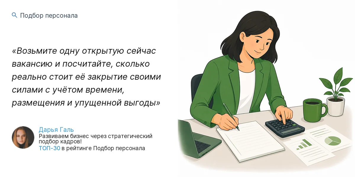 Возьмите одну открытую сейчас вакансию и посчитайте, сколько реально стоит её закрытие своими силами с учётом времени, размещения и упущенной выгоды