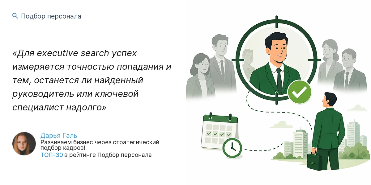 Для executive search успех измеряется точностью попадания и тем, останется ли найденный руководитель или ключевой специалист надолго